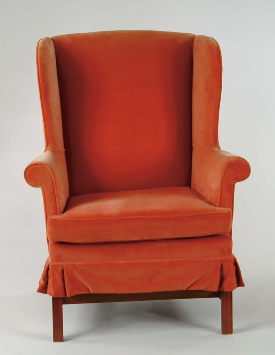 Appraisal: FINE CUSTOM CHIPPENDALE STYLE WING CHAIR Salmon colored upholstery with