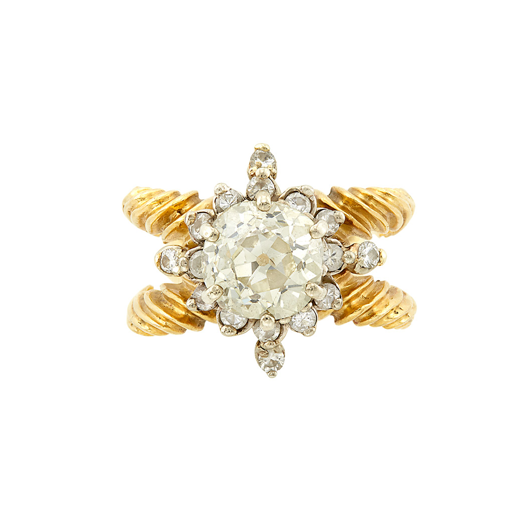 Appraisal: Gold and Diamond Ring One cushion-shaped old-mine cut diamond ap