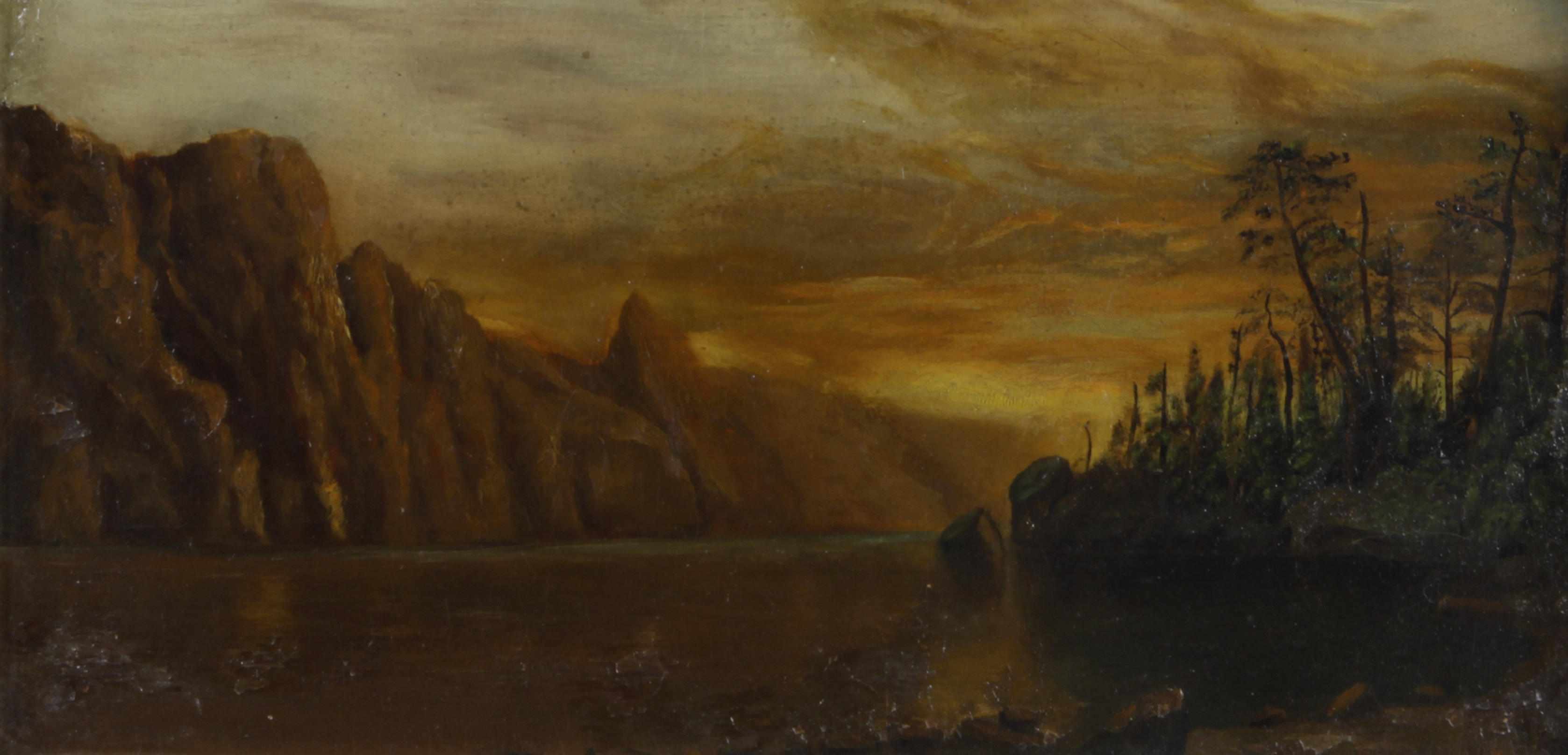 Appraisal: American School A lake scene with mountains in the distance