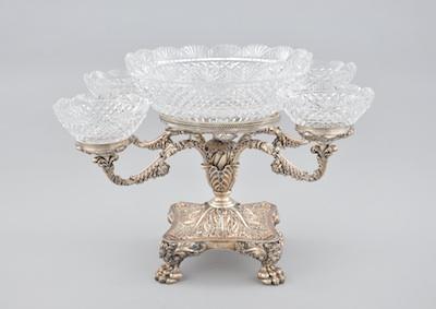 Appraisal: A Georgian Style Silver Plate and Cut Crystal Epergne In