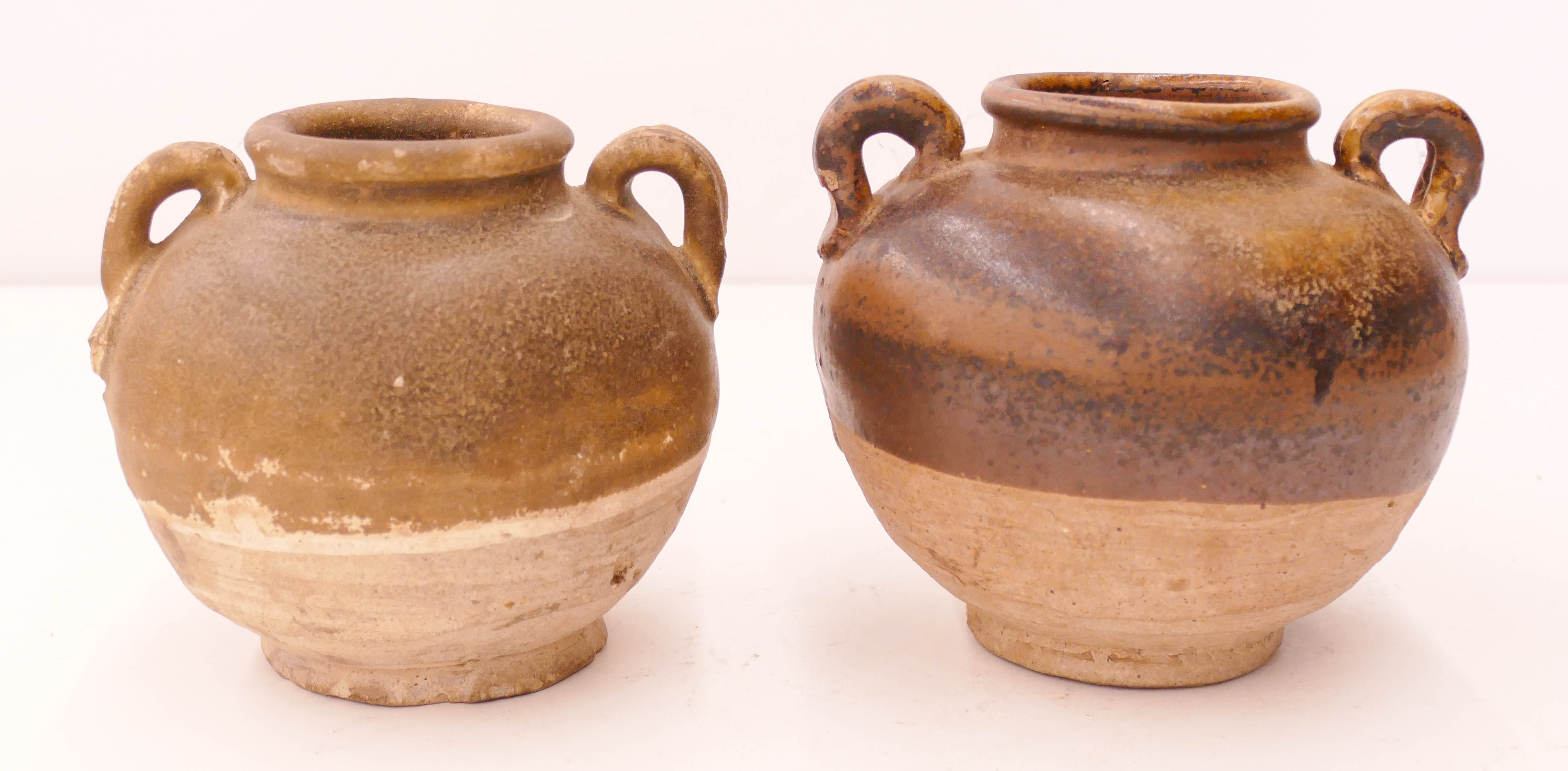 Appraisal: pc Chinese Sui Dynasty Handled Jars Includes a russet brown