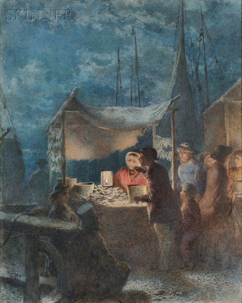 Appraisal: Charles Green British - Nocturne with Fishmongers Signed and dated