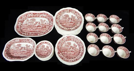 Appraisal: China red and white transferware by Copeland England Spode's Tower