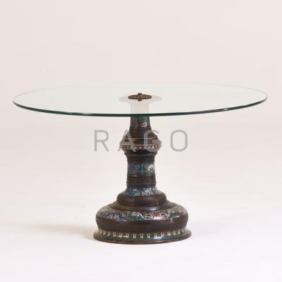 Appraisal: CLOISONNE Coffee table Indonesia th c Enameled brass glass Unmarked