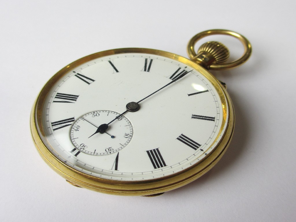 Appraisal: An eighteen carat gold open faced pocket watch with white