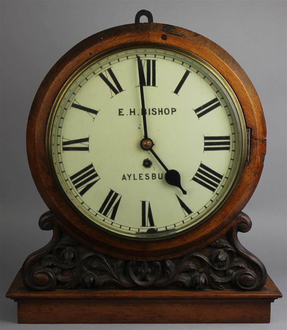 Appraisal: ENGLISH OAK MANTEL CLOCK the face marked E H Bishop