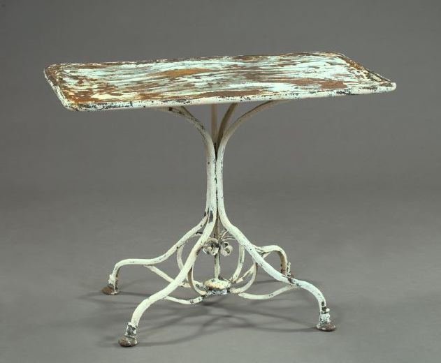 Appraisal: Continental Wrought-Iron and Sheet-Metal Garden Table ca the rectangular top