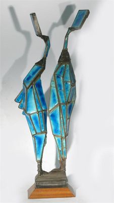 Appraisal: Two Figures' a glazed tile and steel sculpture by Ivor