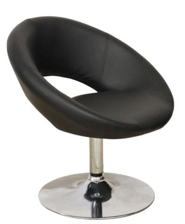 Appraisal: Modernist swivel chair st c black faux leather upholstery chromed