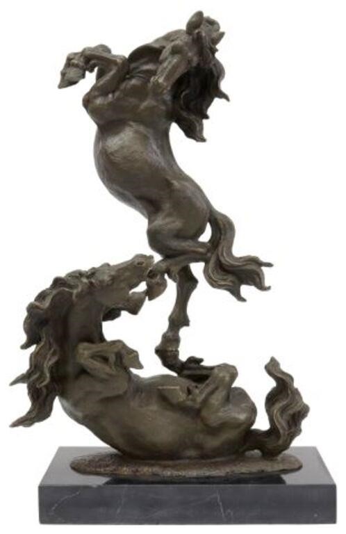 Appraisal: Patinated bronze sculpture Two Horses signed in cast Milo Miguel