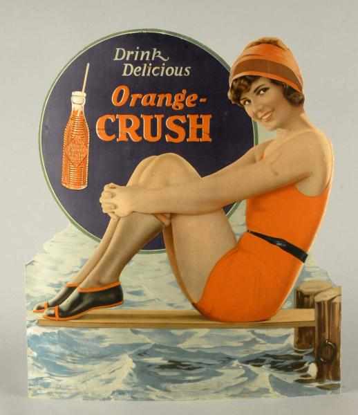 Appraisal: Large Cardboard Orange Crush Die-Cut Sign Description s Beautiful cleaning