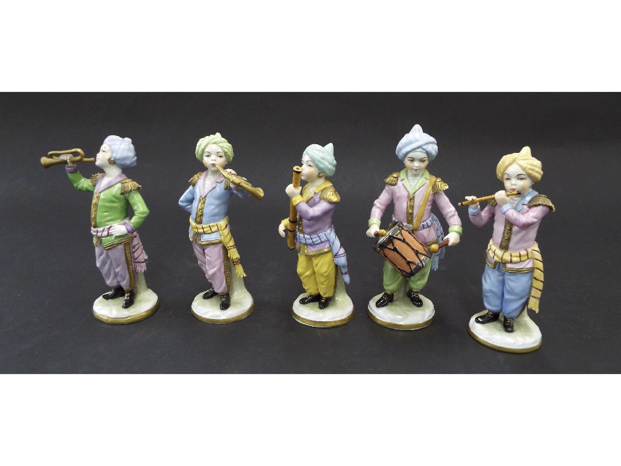 Appraisal: Sitzendorf porcelain Turkish band group of five figures comprising five