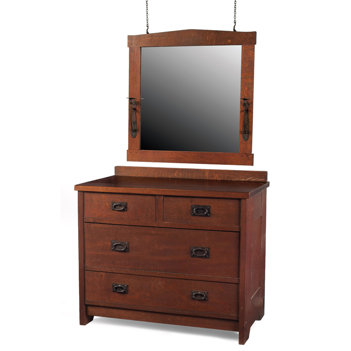 Appraisal: Exceptional Gustav Stickley chest and mirror chest similar to two