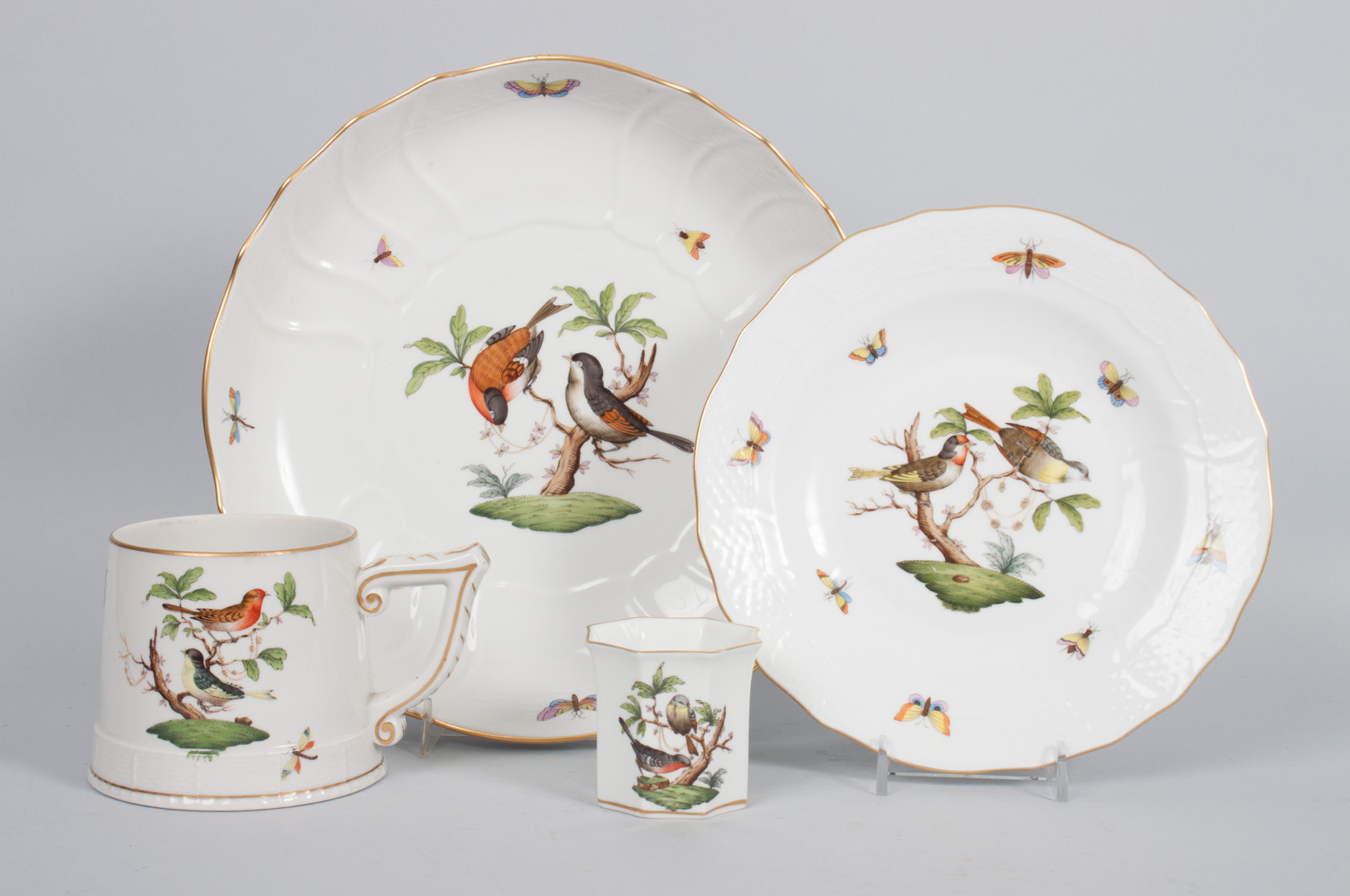 Appraisal: Four pieces of Herend porcelain tableware in the Rothschild Bird