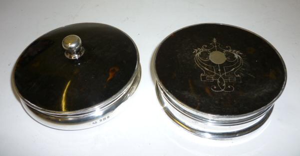 Appraisal: TWO SILVER AND TORTOISESHELL DRESSING TABLE BOXES AND COVERS maker's