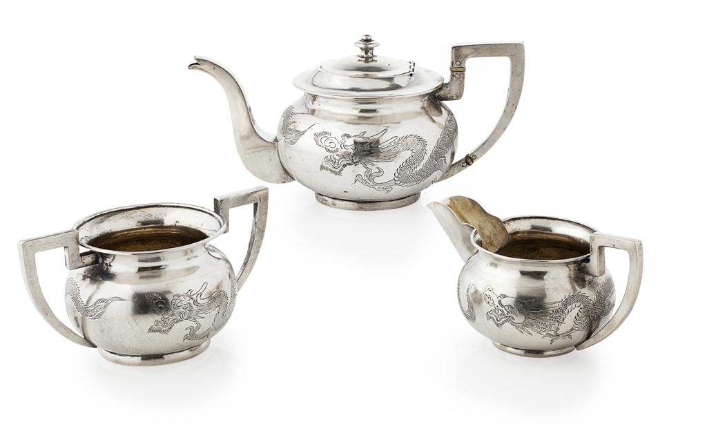 Appraisal: A Chinese three piece tea service WN circa of circular