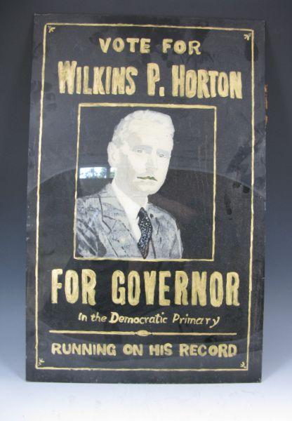 Appraisal: Campaign Poster for Wilkins P Horton for Governor hand-painted enamel