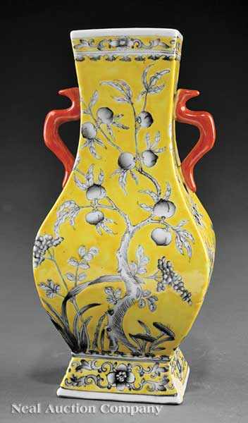 Appraisal: A Chinese Grisaille Decorated Yellow Ground Porcelain Vase late th