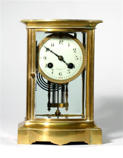 Appraisal: French brass and glass mantle clock th th century Bow