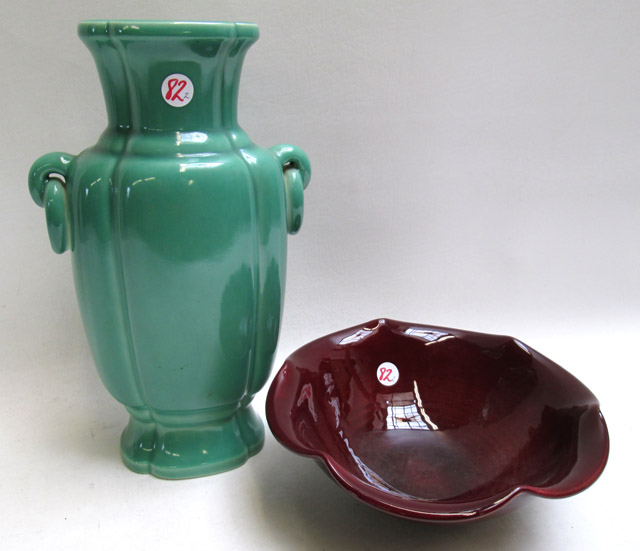 Appraisal: TWO ROOKWOOD ART POTTERY PIECES vase shape green glaze with