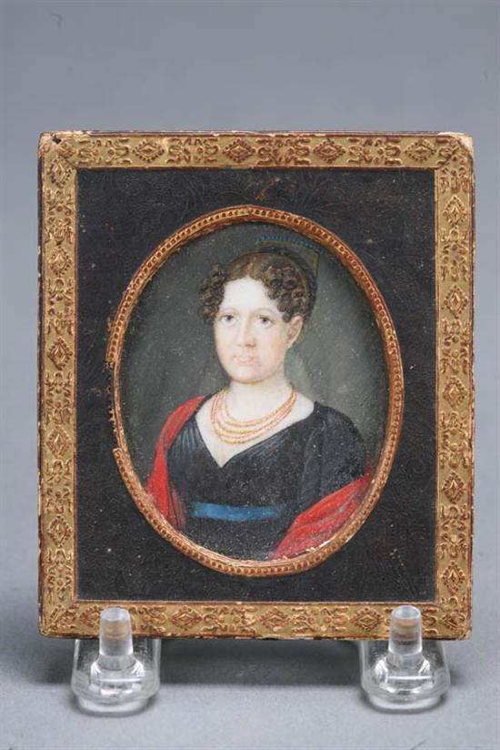 Appraisal: MINIATURE ON IVORY OF A WOMAN American or European ca