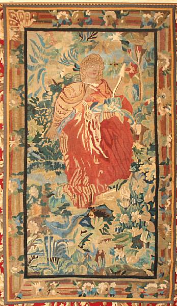 Appraisal: A French Baroque tapestry fragment th century Depicting a robed