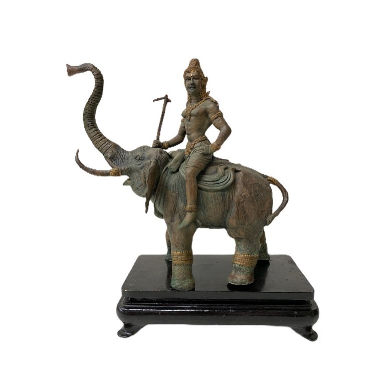 Appraisal: Thaibetian Man Sitting on Elephant Sculpture Thaibetian Man Sitting on