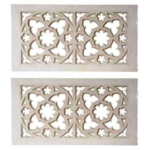 Appraisal: PAIR OF GOTHIC STYLE CARVED WHITE MARBLE PANELS Each highly