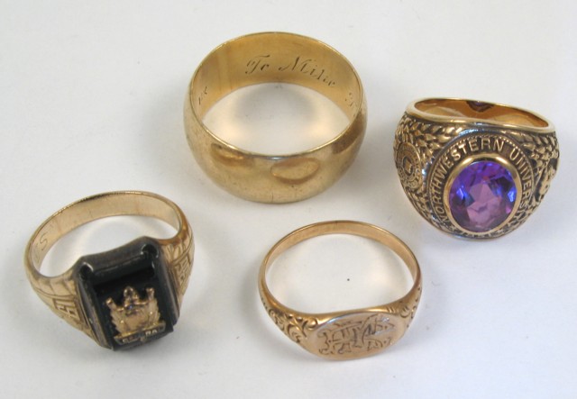 Appraisal: FOUR YELLOW GOLD RINGS three are k gold and one