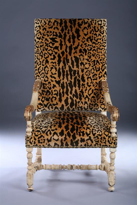 Appraisal: CONTINENTAL BAROQUE STYLE PAINTED AND PARCEL-GILT FAUTEUIL th century with