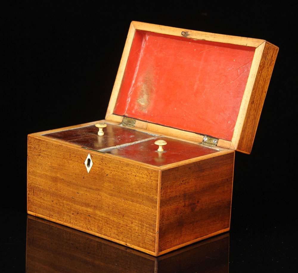 Appraisal: - th C Satinwood and Mahogany Tea Caddy Early th