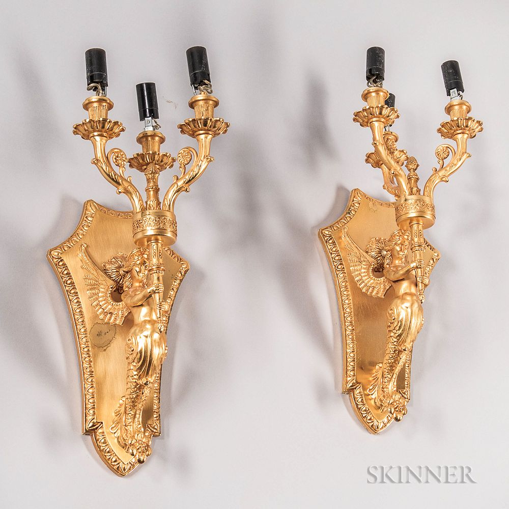 Appraisal: Pair of Gilt-bronze Memorial Sconces Pair of Gilt-bronze Memorial Sconces