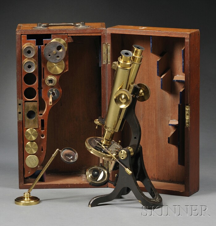 Appraisal: Henry Crouch Lacquered Brass Binocular Microscope and Compendium London second