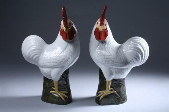 Appraisal: PAIR CHINESE WHITE PORCELAIN COCKERELS th century - in high