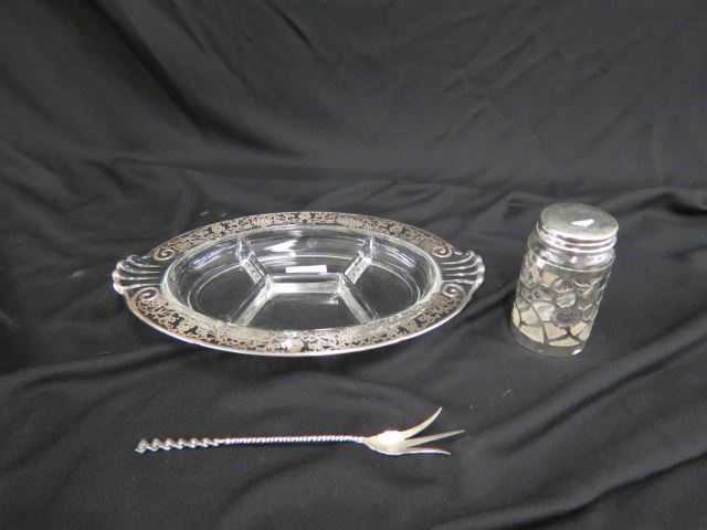 Appraisal: Sterling Silver Items lettuce fork overlay jar and serving dish