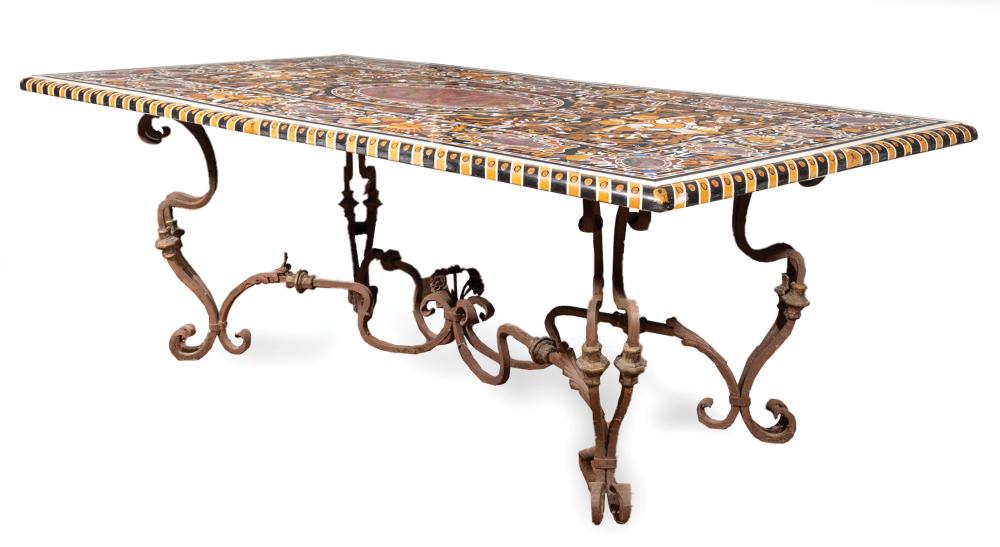 Appraisal: Italian Pietra Dura and Wrought Iron Table specimen marble top