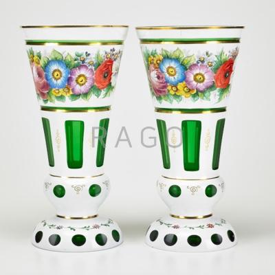 Appraisal: BOHEMIAN GLASS Pair of overlay glass vases th c Unmarked