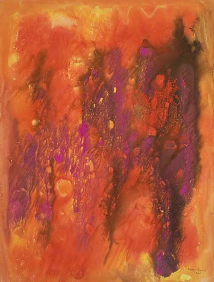 Appraisal: BEAUFORD DELANEY - Untitled Orange and Purple Abstraction Oil on