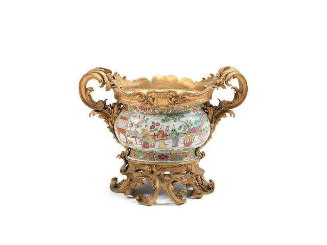 Appraisal: A th century French gilt bronze mounted Continental porcelain jardiniere