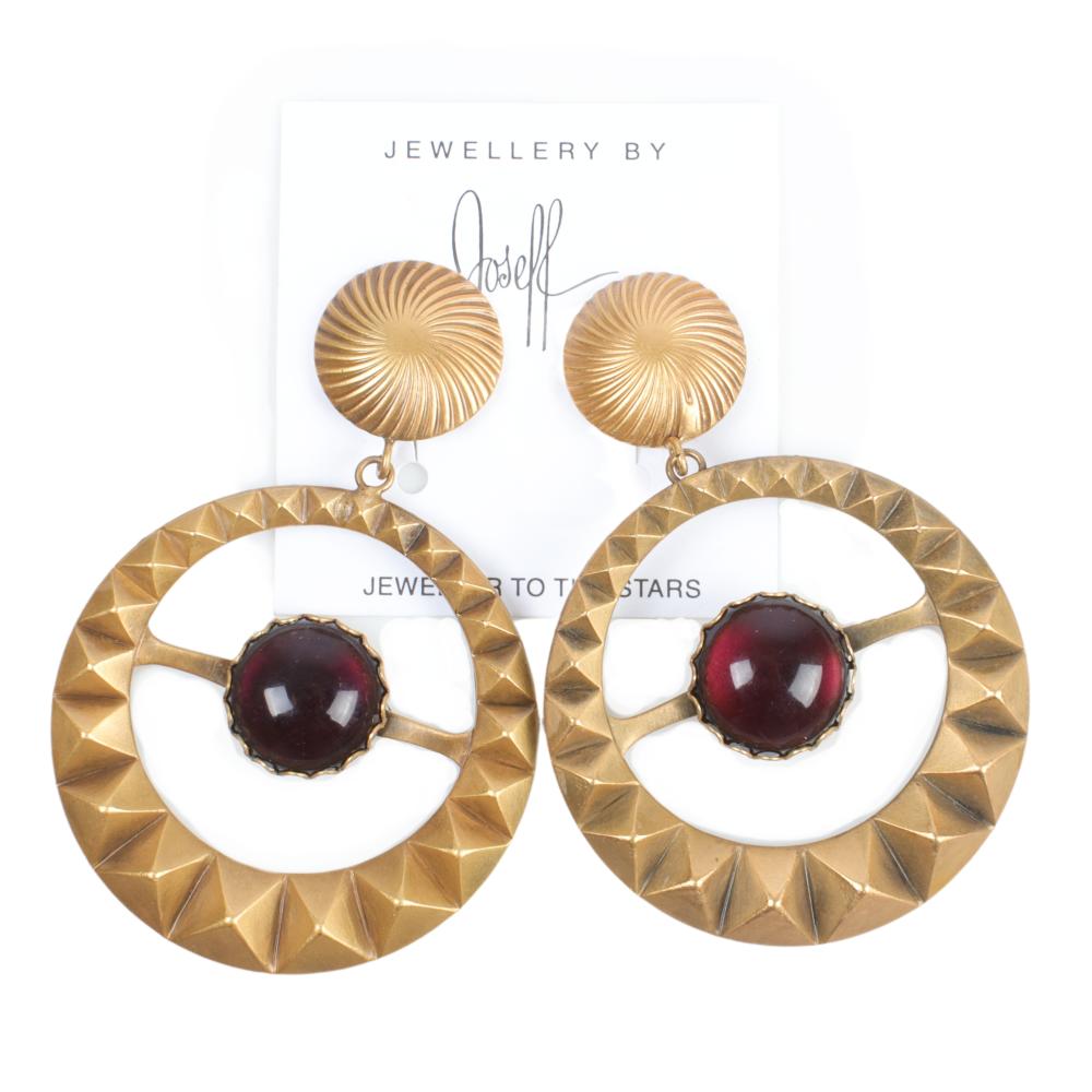 Appraisal: JOSEFF OF HOLLYWOOD HUGE GOLD TONE HOOP DANGLE EARRINGS WITH