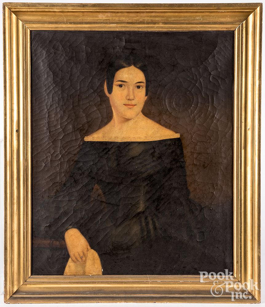 Appraisal: American oil on canvas portrait of a young woman American