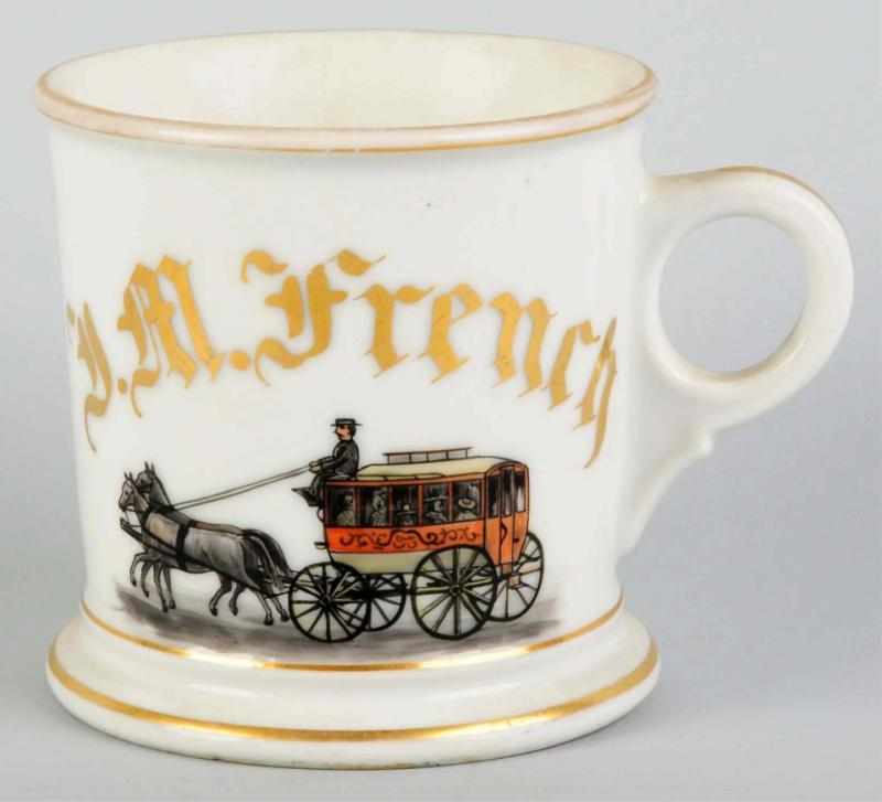 Appraisal: Horse-Drawn Stage Coach Shaving Mug Gilt name J M French