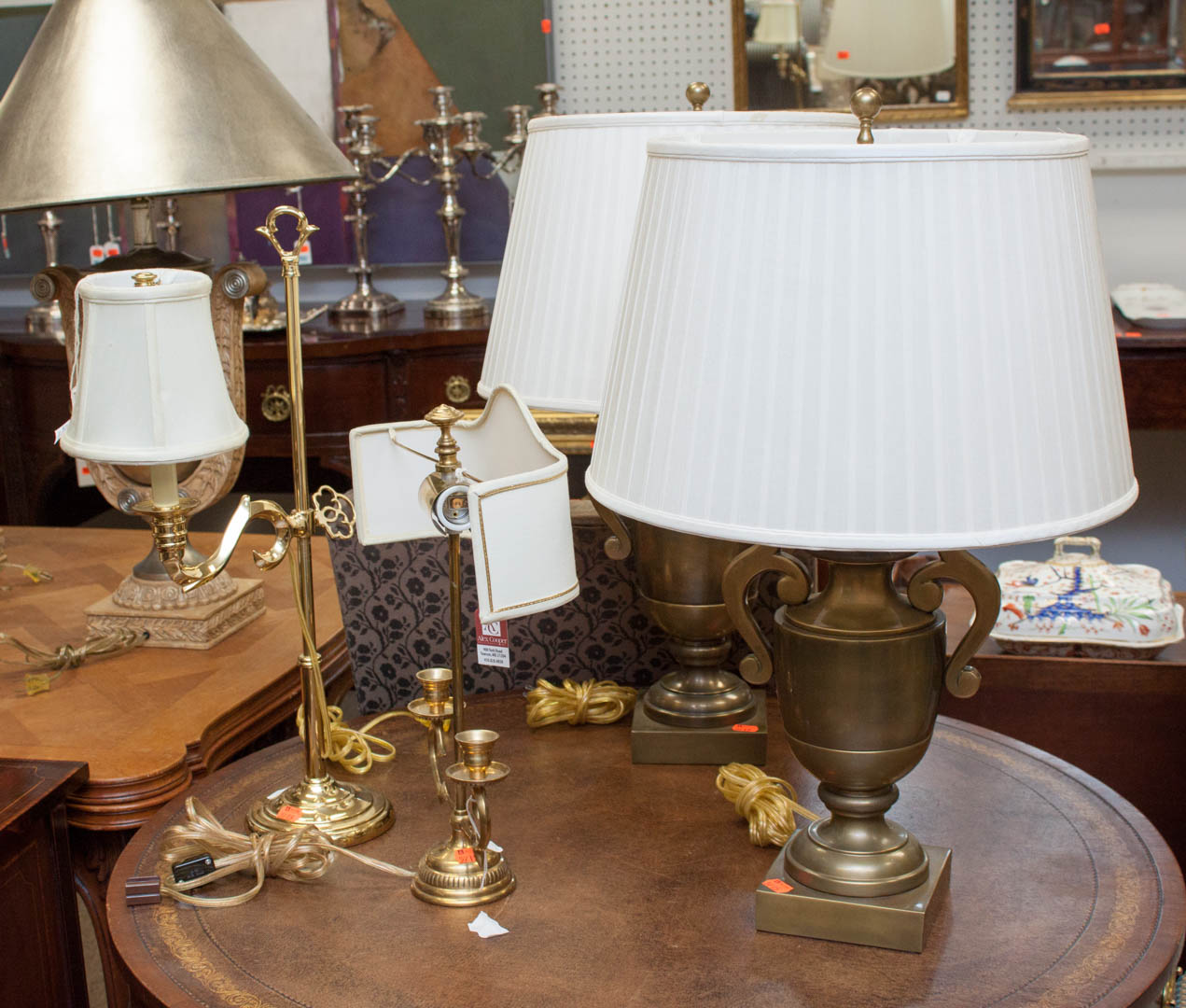 Appraisal: Two pair brass table lamps