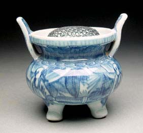 Appraisal: MING BLUE AND WHITE TRIPOD CENSER Chinese th Century Ming