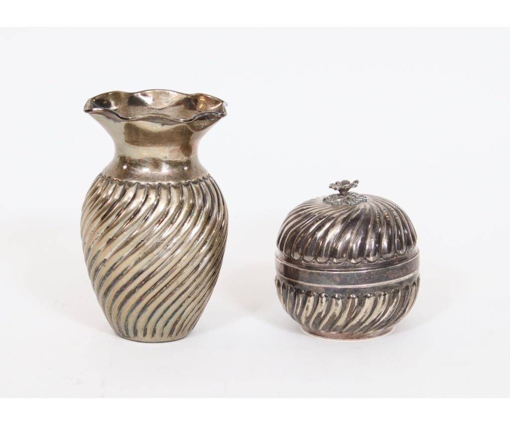 Appraisal: Turkish silver vase marked HS h together with a covered