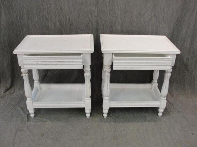 Appraisal: Pair of White Painted Drawer French End Tables with Fluted