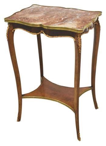 Appraisal: French Louis XV style marble-top mahogany side table th c