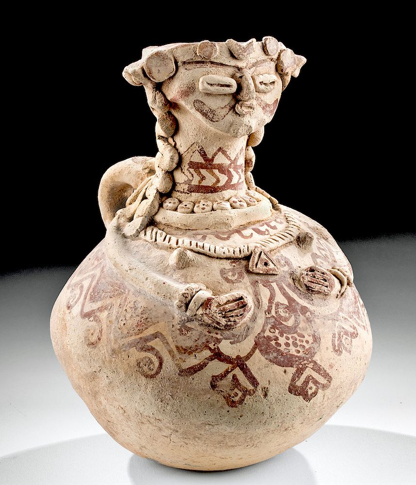 Appraisal: th C Afghanistan Pottery Jar w Woman TL Tested Central