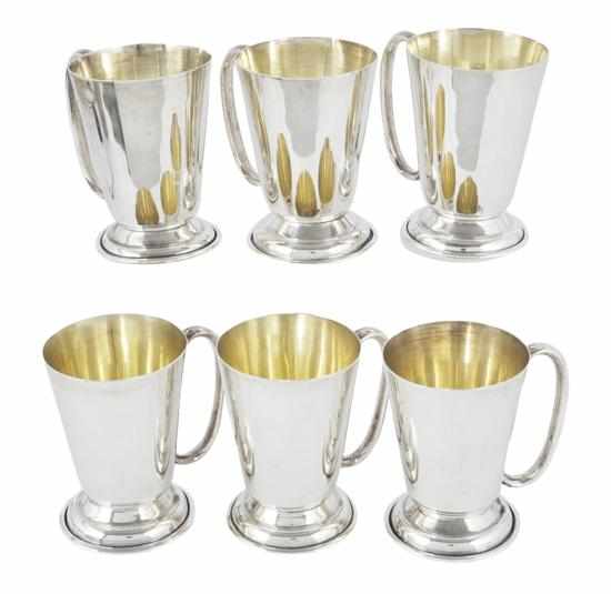 Appraisal: A SET OF SIX AUSTRALIAN SILVER BEER MUGS POSSIBLY BY