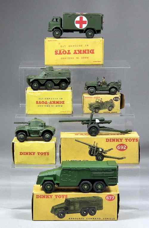 Appraisal: Six Dinky Toys diecast model army vehicles - '' Medium